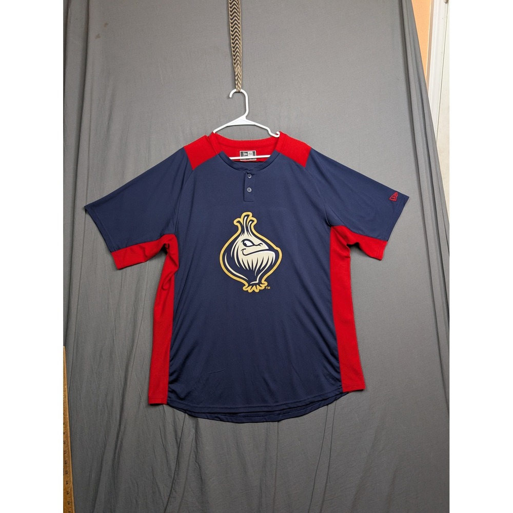New Era Gwinnett Stripers Plummer 36 Baseball Jersey Mens 2XL Navy Red